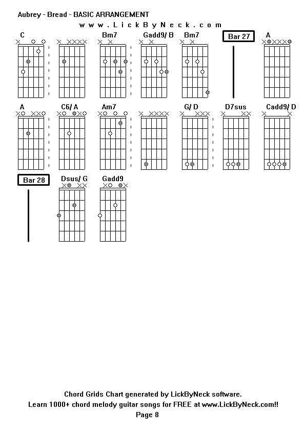 Chord Grids Chart of chord melody fingerstyle guitar song-Aubrey - Bread - BASIC ARRANGEMENT,generated by LickByNeck software.